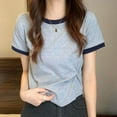 thumbnail image 6 of Aobny Twist Front T-Shirts Gray Women T-Shirt Ringer Short Sleeve Crew Neck Casual Tops,XL, 6 of 7