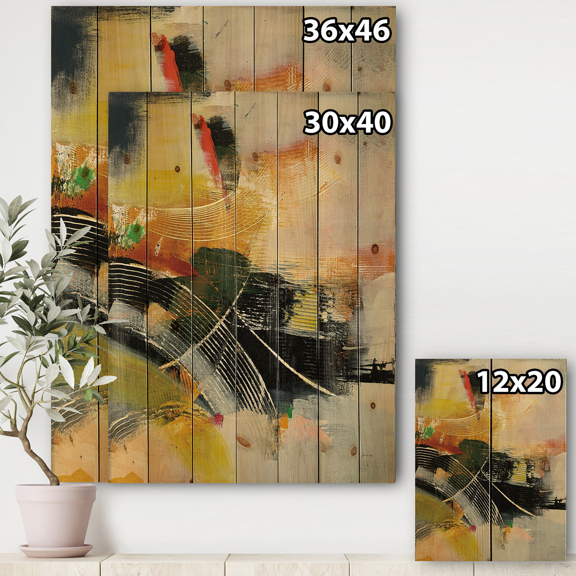 Designart 'End of the Orange Fractal Rainbow I' Modern & Contemporary Print on Natural Pine Wood
