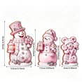 thumbnail image 3 of Lilixerw Christmas Snowman Figurine Set of 3 pink with Hats Scarves Christmas Tree Gingerbread for Shelf Mantel Holiday Seasonal Home Decoration, 3 of 6