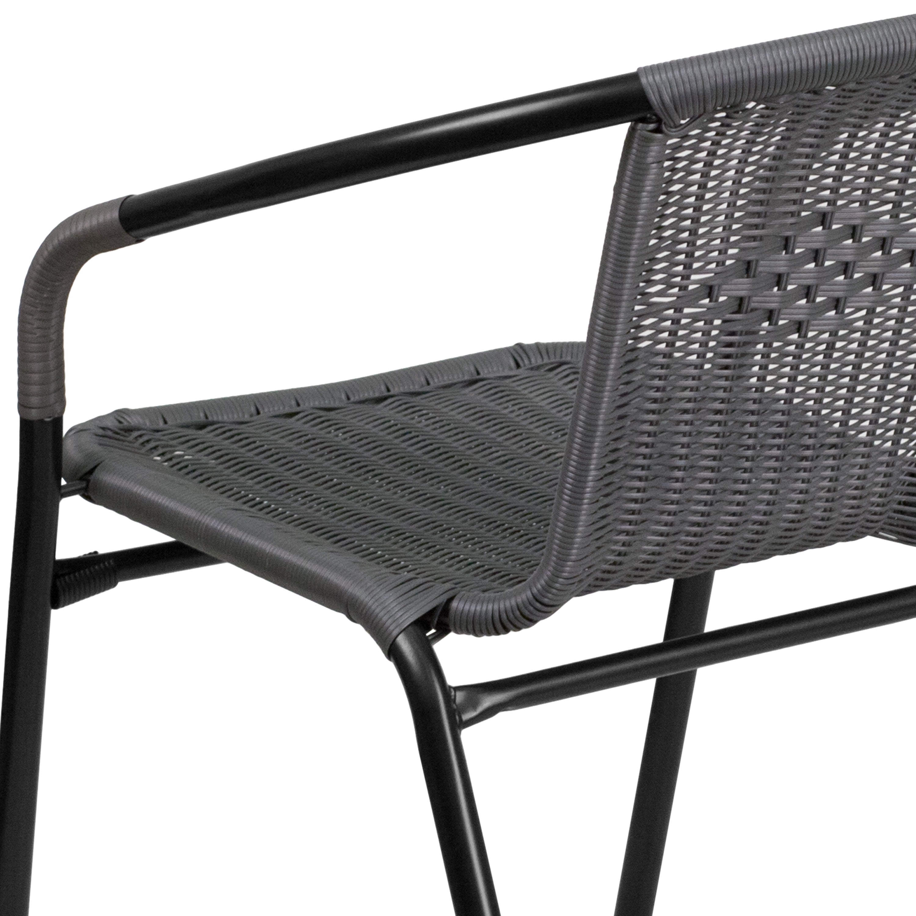 Emma + Oliver Indoor/Outdoor Stacking Rattan Restaurant Patio Chairs, Set of 2, Gray