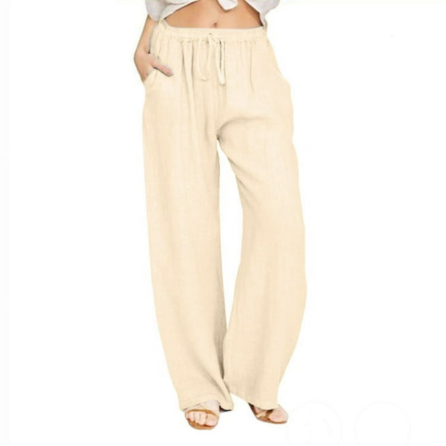 Gupgi Women Loose Pants Plus Size Trousers S-3XL Solid Color Drawstring High Waist Pants with Pockets