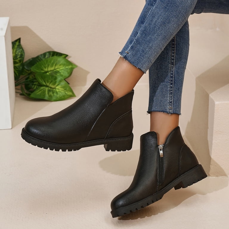 Black Brown Ankle Boots for Women Vintage Splice Leather Lug  display picture 3