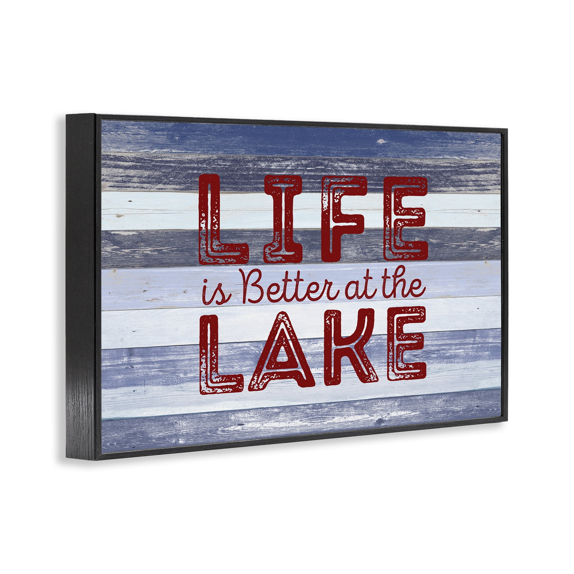 Stupell Industries Life At Lake Striped Coastal Painting Black Framed Art Print Wall Art, 18 x 12