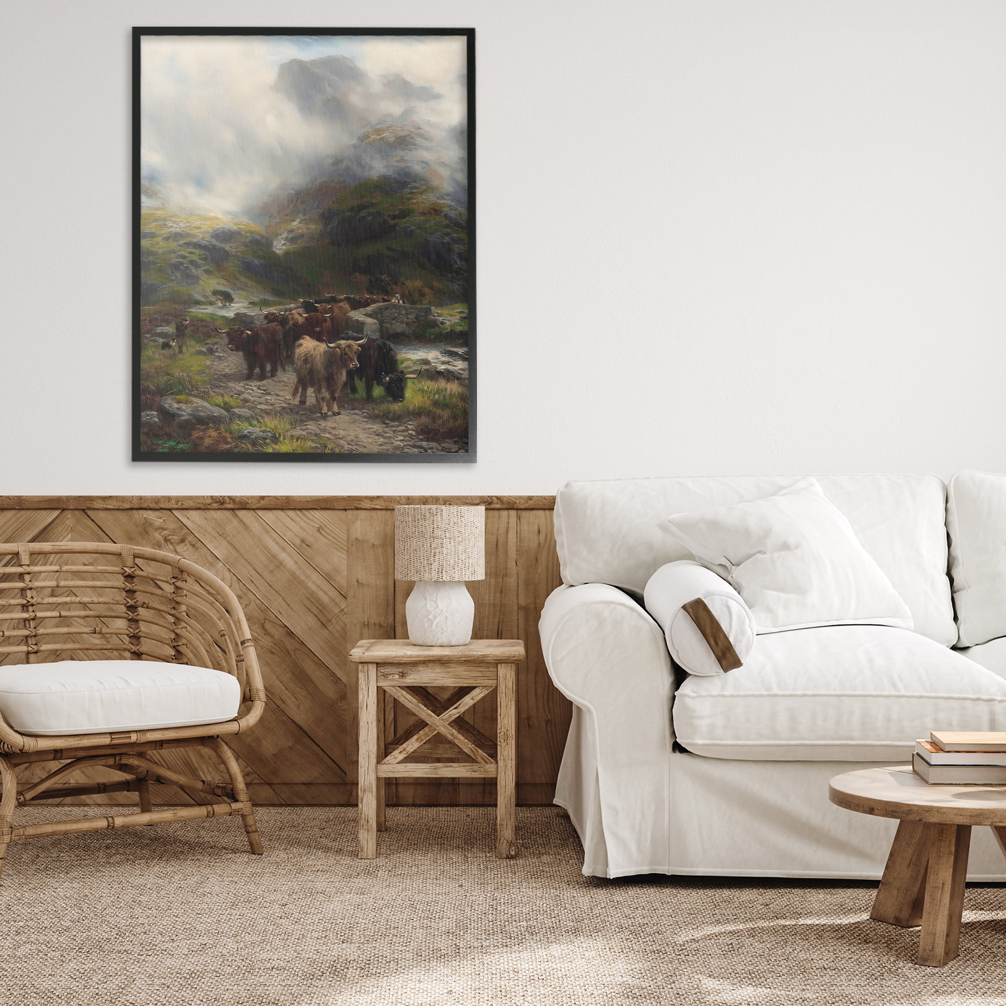 Stupell Industries Moody Highland Cows Herd Black Framed Giclee Art, design by Arlington Prints