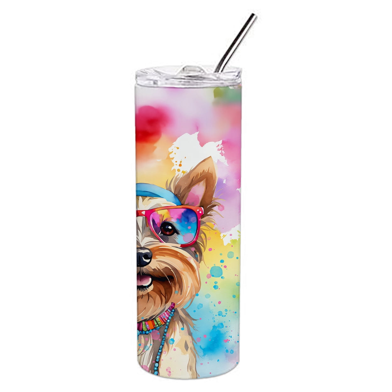 Carolines Treasures DAC2578TBL20 20 oz Yorkshire Terrier Hippie Dawg Stainless Steel Skinny Tumbler
