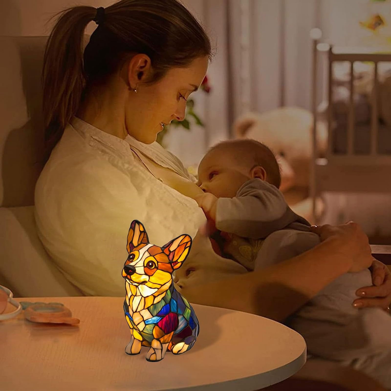 KUKIDSVO Corgi Night Light, Dog Series Art Night Light, 6.7 inch Small Cute Pet Dog Theme LED Table Lamp for Pets Lovers, Kids