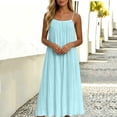 thumbnail image 6 of Horkkom Spaghetti Strap Dresses for Women V Neck Short Sleeve Solid Color Maxi Dresses Pleated Loose Casual Dresses, S-2XL, 6 of 7
