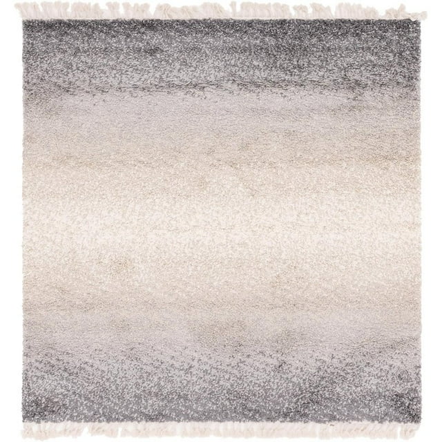 Unique Loom Hygge Shag Plush & Cozy Area Rug 8' x 8' Square Gray/Ivory