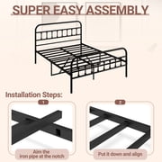 UHOMEPRO Queen Size Metal Bed Frame with Headboard and Footboard, Vintage Victorian Style Platform Bed Frame, No Box Spring Needed, Easy Assembly, Center Support Bar, Black