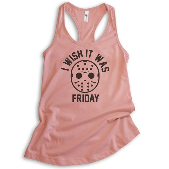 I Wish It Was Friday Tank Top, Ladies Racerback Tank Top, Funny Halloween Tank, Horror Movie Graphic Tee, Desert Pink, XX-Large