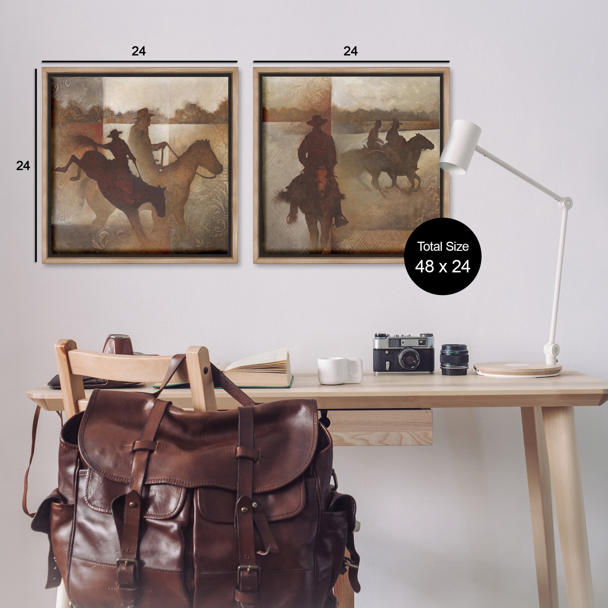 Stupell Industries Rodeo Cowboy Silhouette Animals & Insects Painting Brown Floater Framed Canvas Art Print Wall Art, 25 x 25, Set of 2