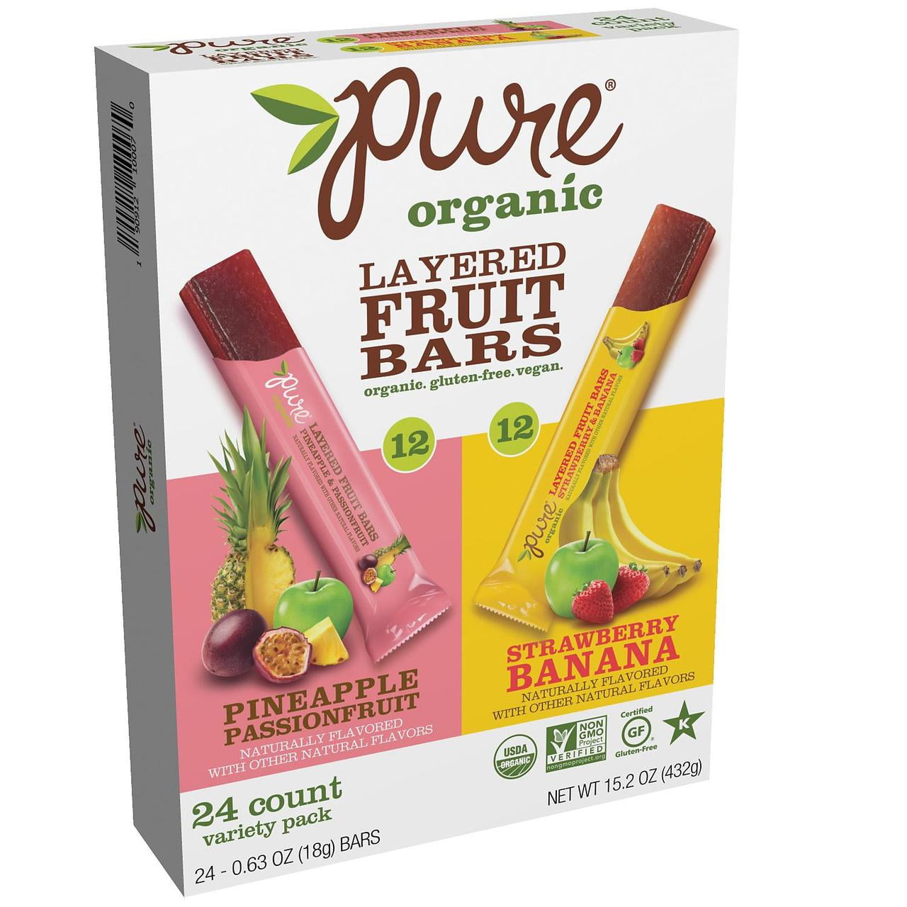 Pure Organic Layered Fruit Bars, Variety Pack (0.63 oz., 24 ct