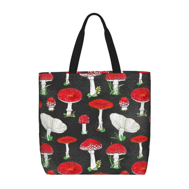 Fotbe Red Mushrooms Bolsa Tote con Estampado para Mujer, Bolsos con Cremallera, Bolsa de Hombro Casual de Gran Capacidad con Bolsillos Internos