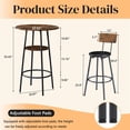 thumbnail image 6 of Spaco 3-Piece Round Bar Table & Chair Set, 2-Tier Storage Table with 2 PU Upholstered Stools for Small Spaces & Kitchen, Brown, 6 of 7