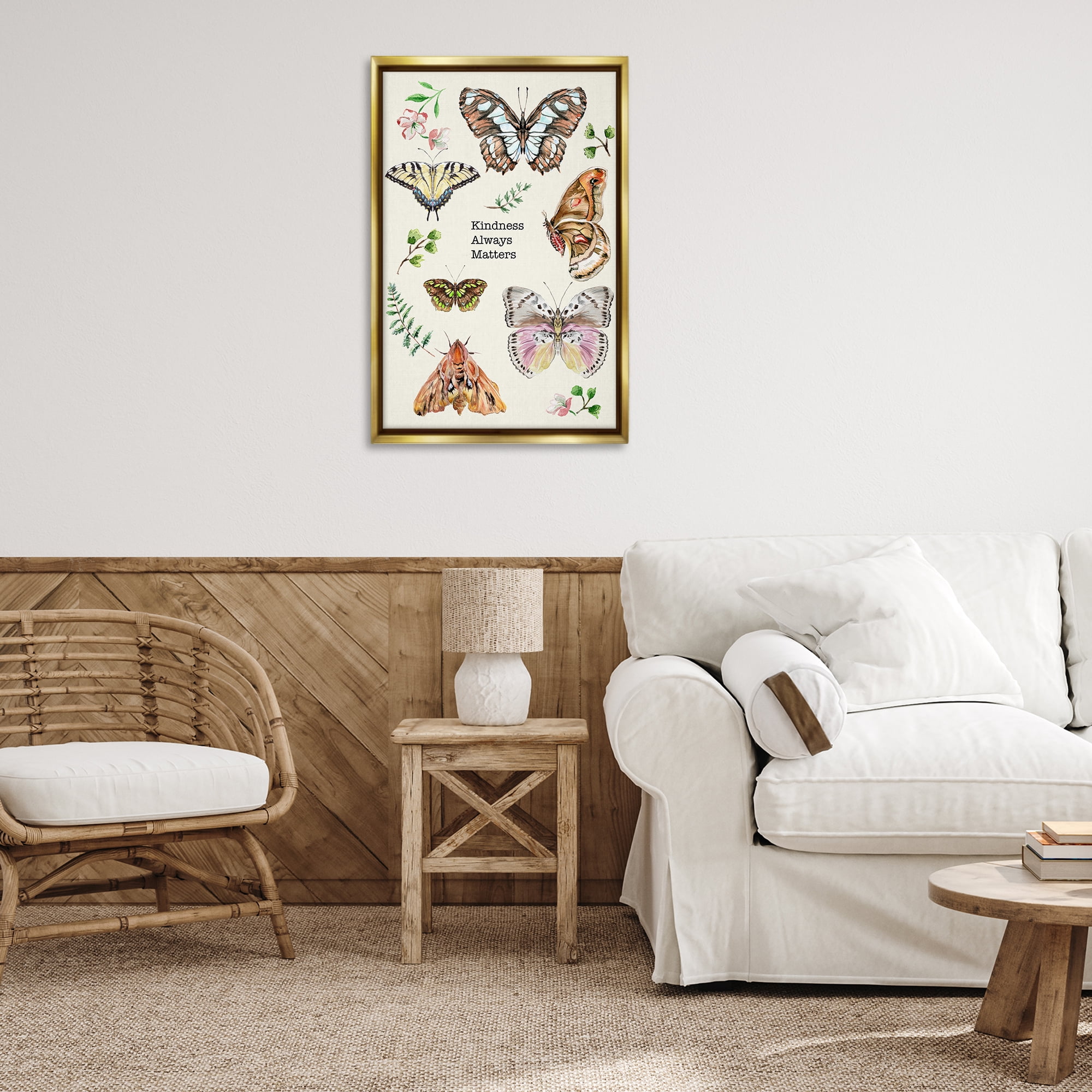 Stupell Industries Kindness Matters Insects Animals & Insects Painting Gold Floater Framed Canvas Art Print Wall Art, 21 x 31