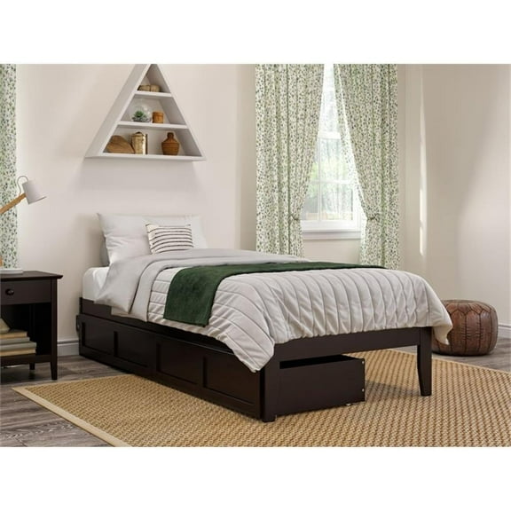 AFI Colorado Wood Twin Extra Long Bed with 2 Drawers in Espresso
