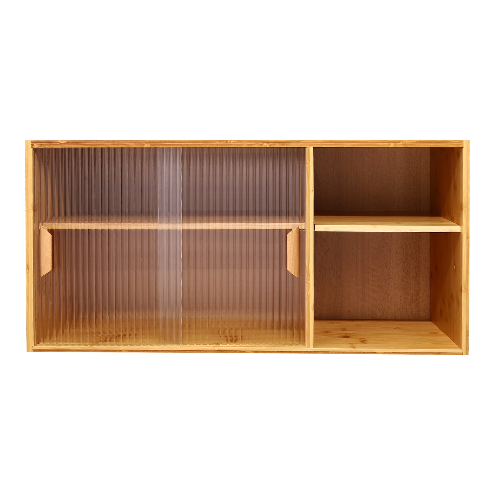 Kitchen Pantry Cabinet, Wall Mounted Bamboo Pantry Sideboard Wood Small 2-Tier Countertop Storage Cabinet with Sliding Glass Door Food & Utensils Cupboard for Dining Room, Home