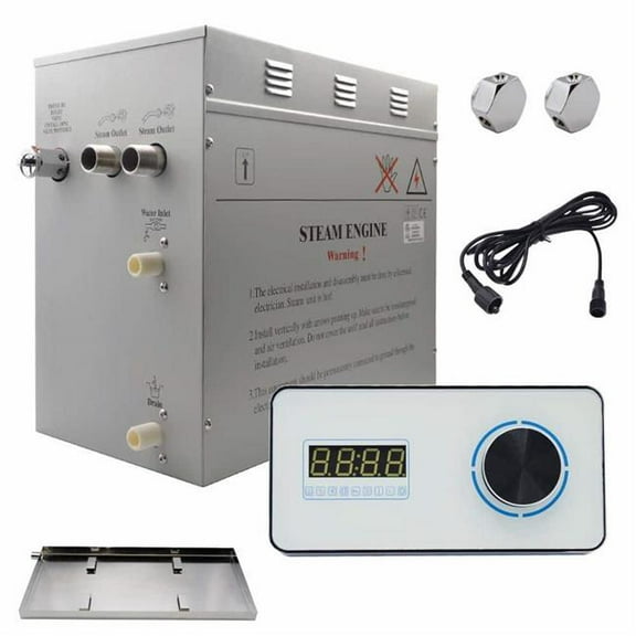Steam Planet GH18LWP Superior Encore 18 kW Self-Draining Steam Bath Generator Kit & Horizontal Digital Keypad & 2 Drip Pan, White