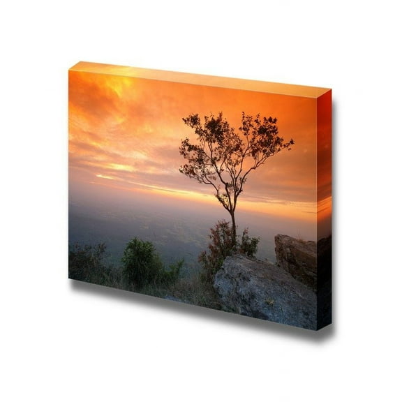 wall26 - Canvas Prints Wall Art - Sunset Scene Orange Sky Over Mountain | Modern Wall Decor/Home Decoration Stretched Gallery Canvas Wrap Giclee Print. Ready to Hang - 16" x 24"