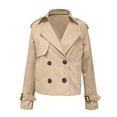 thumbnail image 4 of VNKIDY Women's Coat Autumn Winter Solid Color Cropped Trench Coat Long Sleeve Button Front Sleek Classic Style Coat For Casual Daily Streetwear Activities Soft Outerwear, 4 of 5