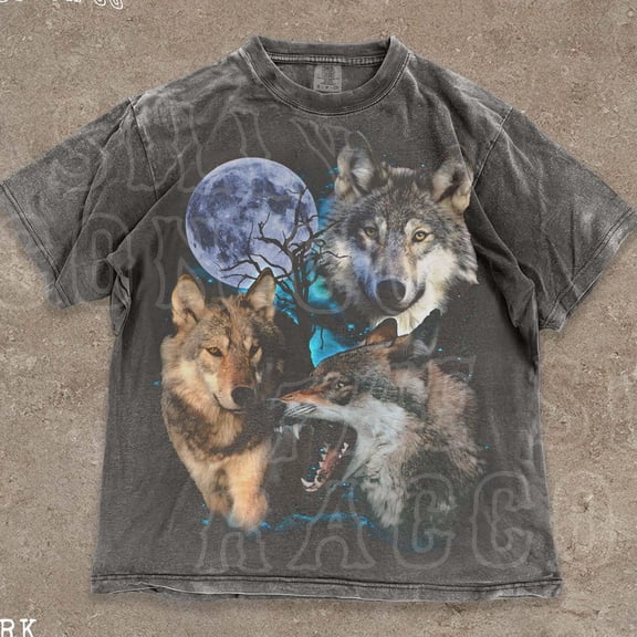 NODB Vintage Wolf Shirt For Men Women, Retro Animal Graphic Tee, Nature Lover Gift, Retro Celestial Wolves T-Shirt, Mystical Forest Core Top DARK HEATHER Unisex S-5XL Hot Trending Shirt