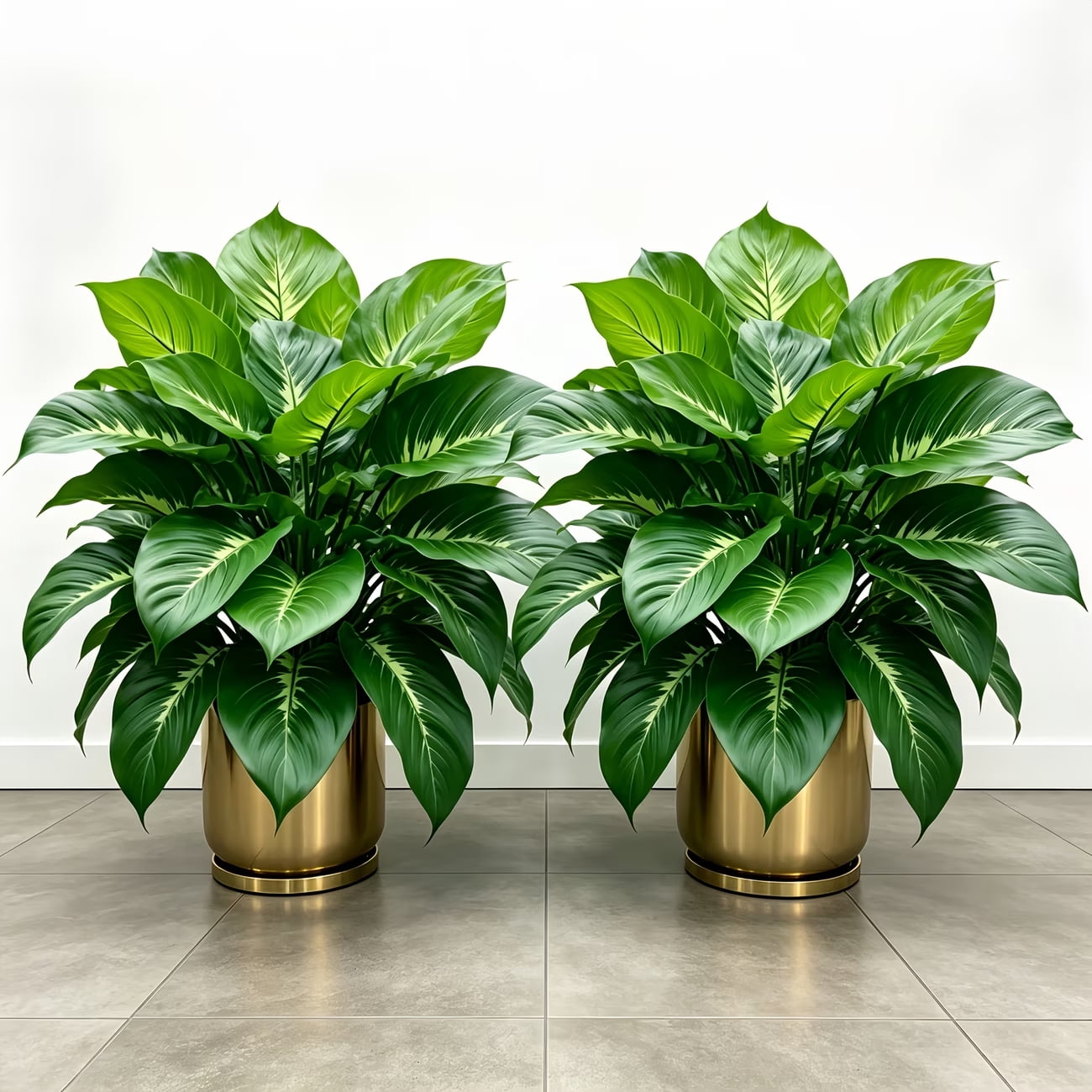 2 Large Realistic Artificial Green Plants Lifelike Tropical Style Lush Green Leaves Perfect for Indoor Outdoor Ground Decoration Home Garden Courtyard Durable Plastic Material No Maintenance Required