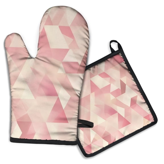 Red Pink Modern Art Geometric Kitchen Oven Mitt and Pot Holder Sets 2 Pcs for Baking, Cooking and Grilling, Heat Resistant Up To 392 °F