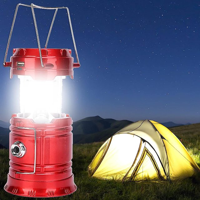 Linterna de Camping portátil Linterna Solar LED Linterna con Pilas Ultra Brillante Recargable por USB, para Acampar, Senderismo, Refugio Rojo Verde Cocina, Decoración y Otros