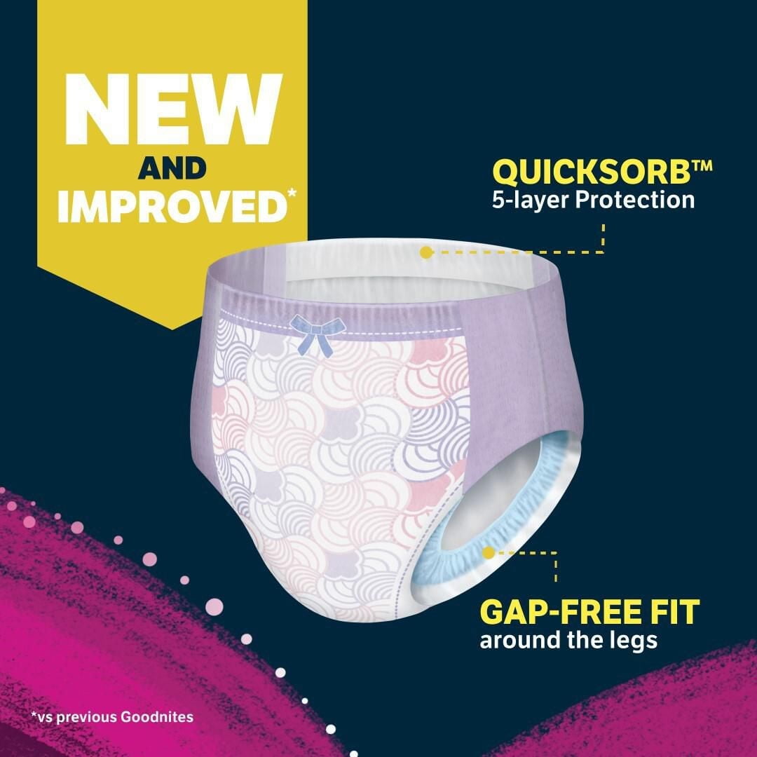 Sous-vêtements de nuit Goodnites pour filles, Giga Pack, Taille XS - XXL | 44-24 Sous-Vêtements Taille XS - XXL | 44-24 Sous-Vêtements