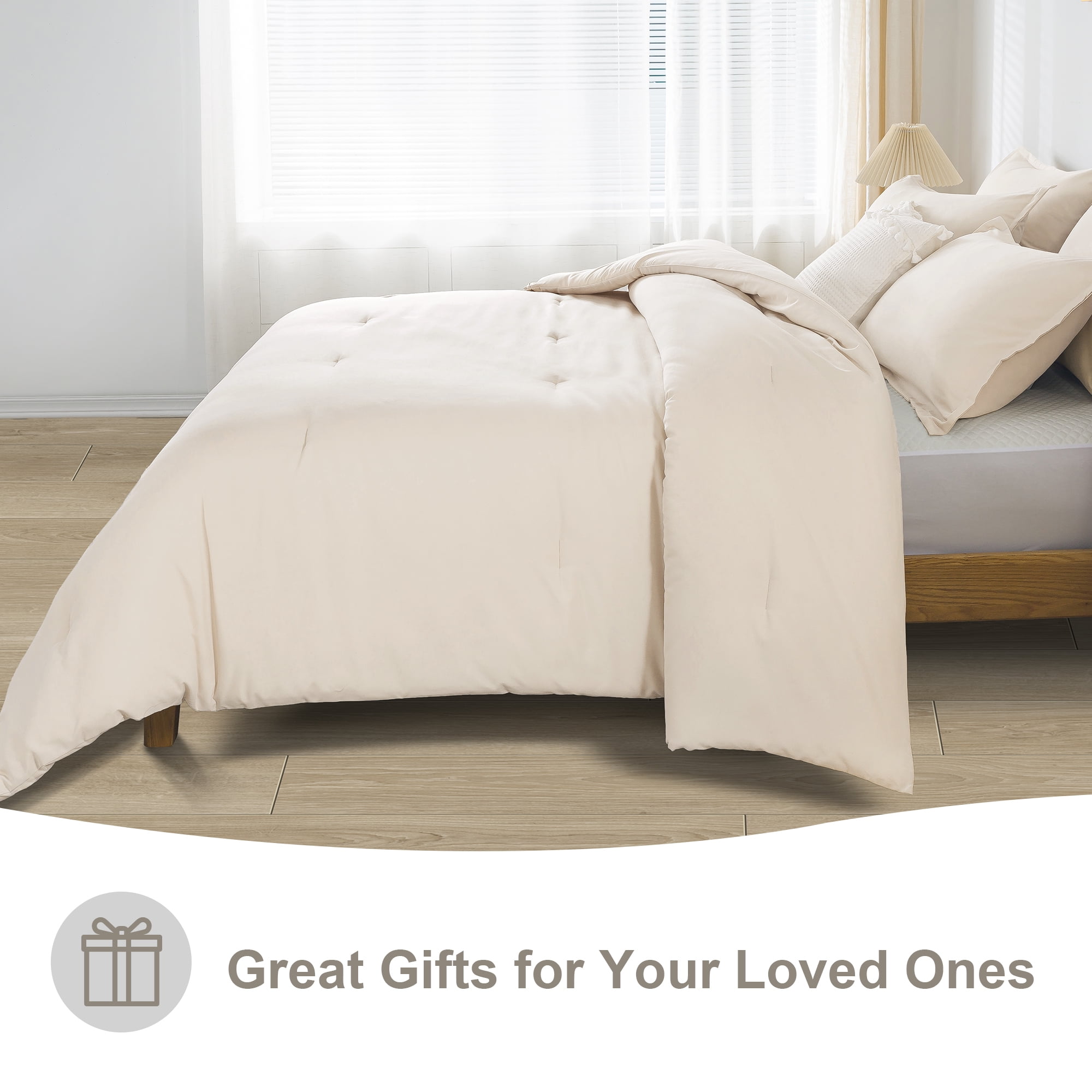 Andency Queen Comforter Set Beige, 3 Pieces Soft Fluffy Bedding Comforter Sets for Queen Bed, Solid Lightweight Microfiber Down Alternative Bed Set(1 Comforter & 2 Pillowcases)