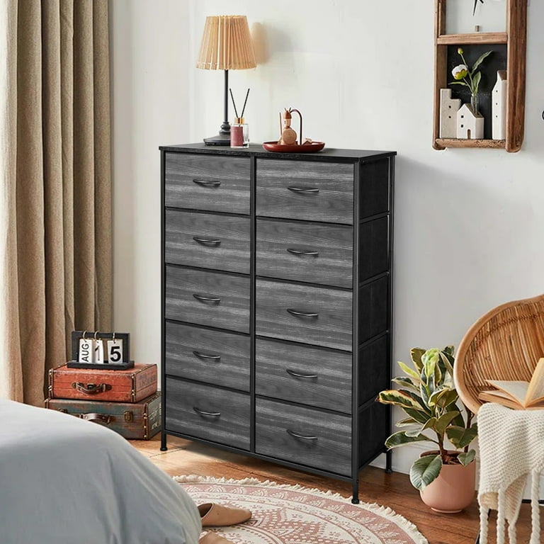 Ktaxon Black 10-Drawer Wide Dresser Storage Tower with Steel Frame