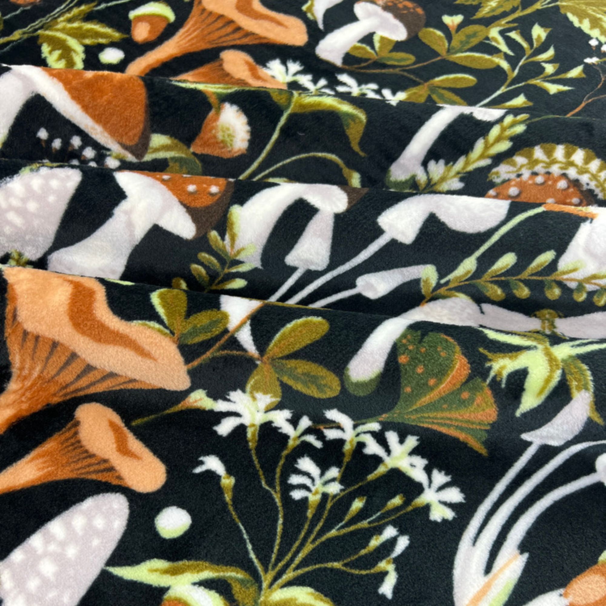 Serafina Home Decor Fleece Fall Throw Blanket: Floral Mushroom Forest Black Brown Beige And White Oversized Blanket 50" x 70"