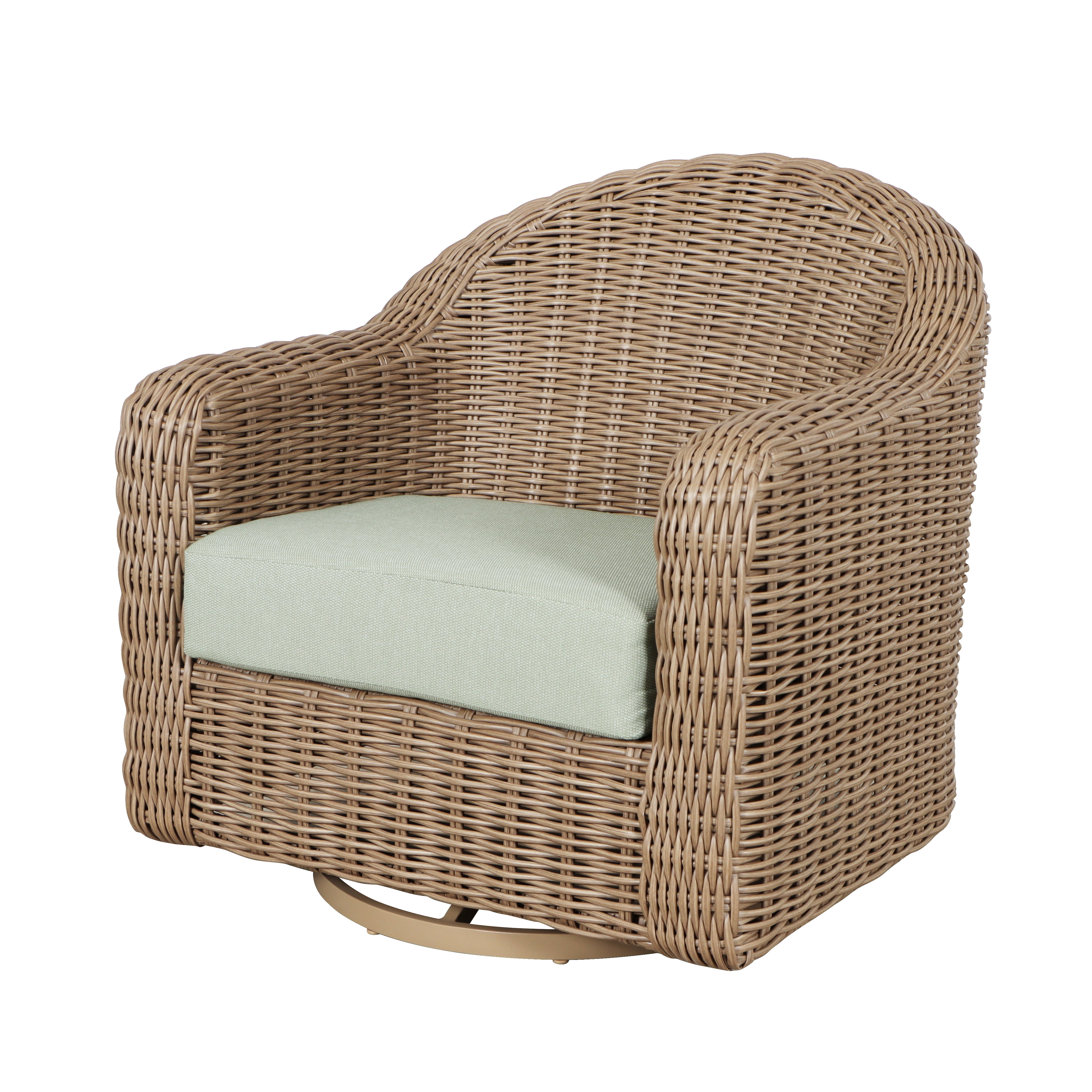 Better Homes & Gardens Bellamy Wicker 1-Piece Outdoor Swivel Glider Chair With Cushions In Natural/Green