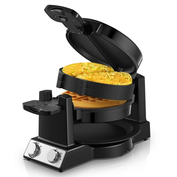 FOHERE 8 Slices Flip Electric Belgian Waffle Maker, Black