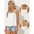 thumbnail image 2 of DARING DIVA Women's Square Neck Sleeveless Panel Lace Ruffles Tank Tops M White, 2 of 6