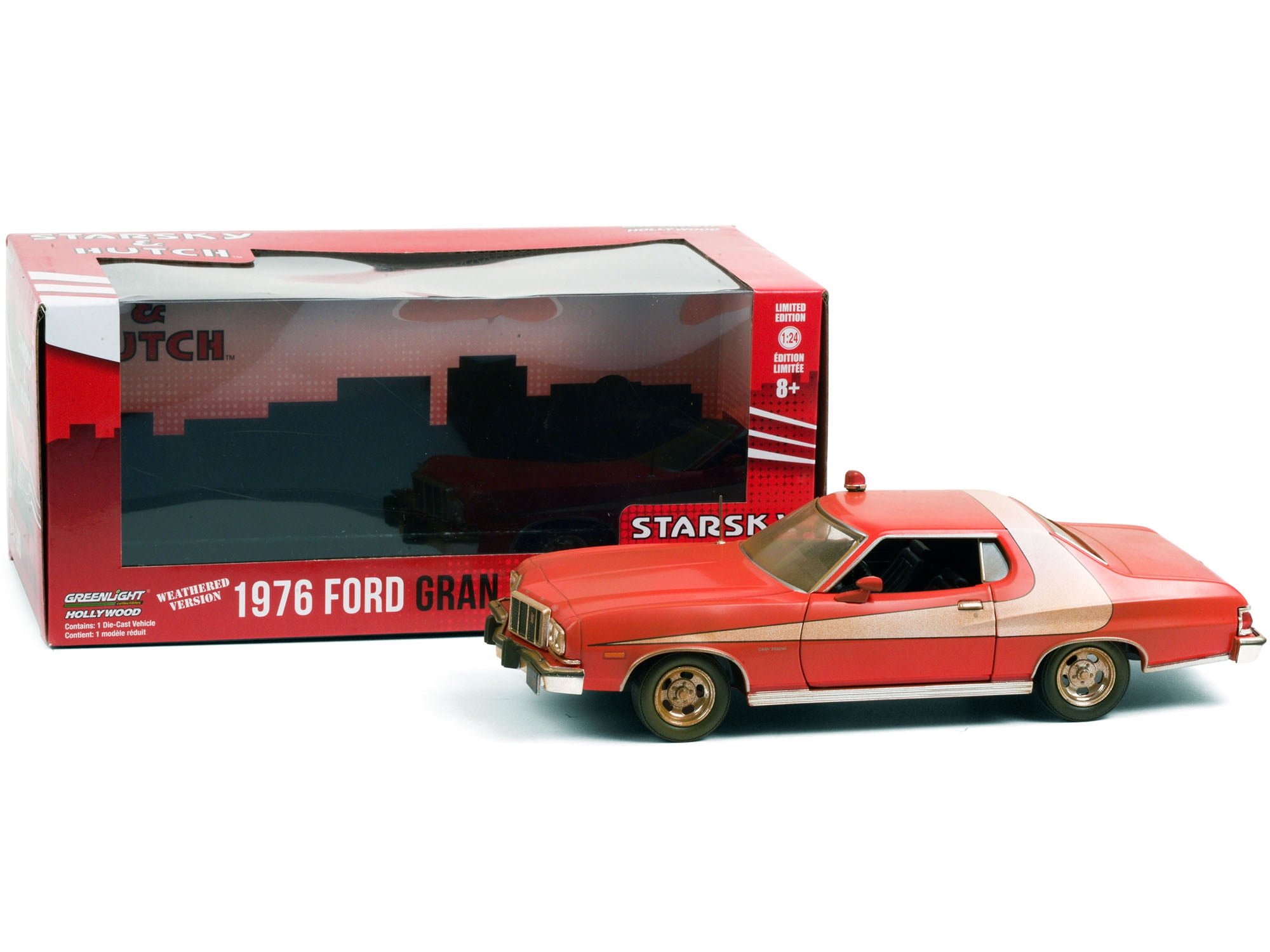 Starsky and Hutch Weathered 1976 Ford Gran Torino 1:24 Scale Diecast Replica Model