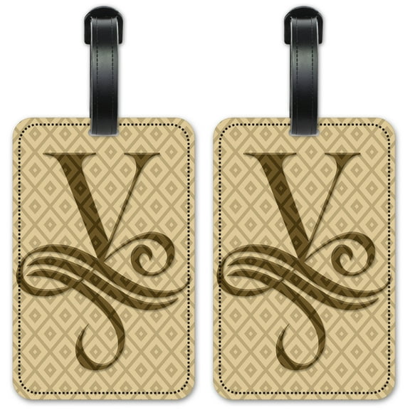 Letter "V" Monogram - Luggage ID Tags / Suitcase Identification Cards - Set of 2
