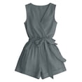 thumbnail image 7 of Tqcoqu Trendy Belted Linen Romper for Women,Summer V Neck Sleeveless Business Casual Shorts Jumpsuit with Pockets,Gray Women's S-XXXL, 7 of 7