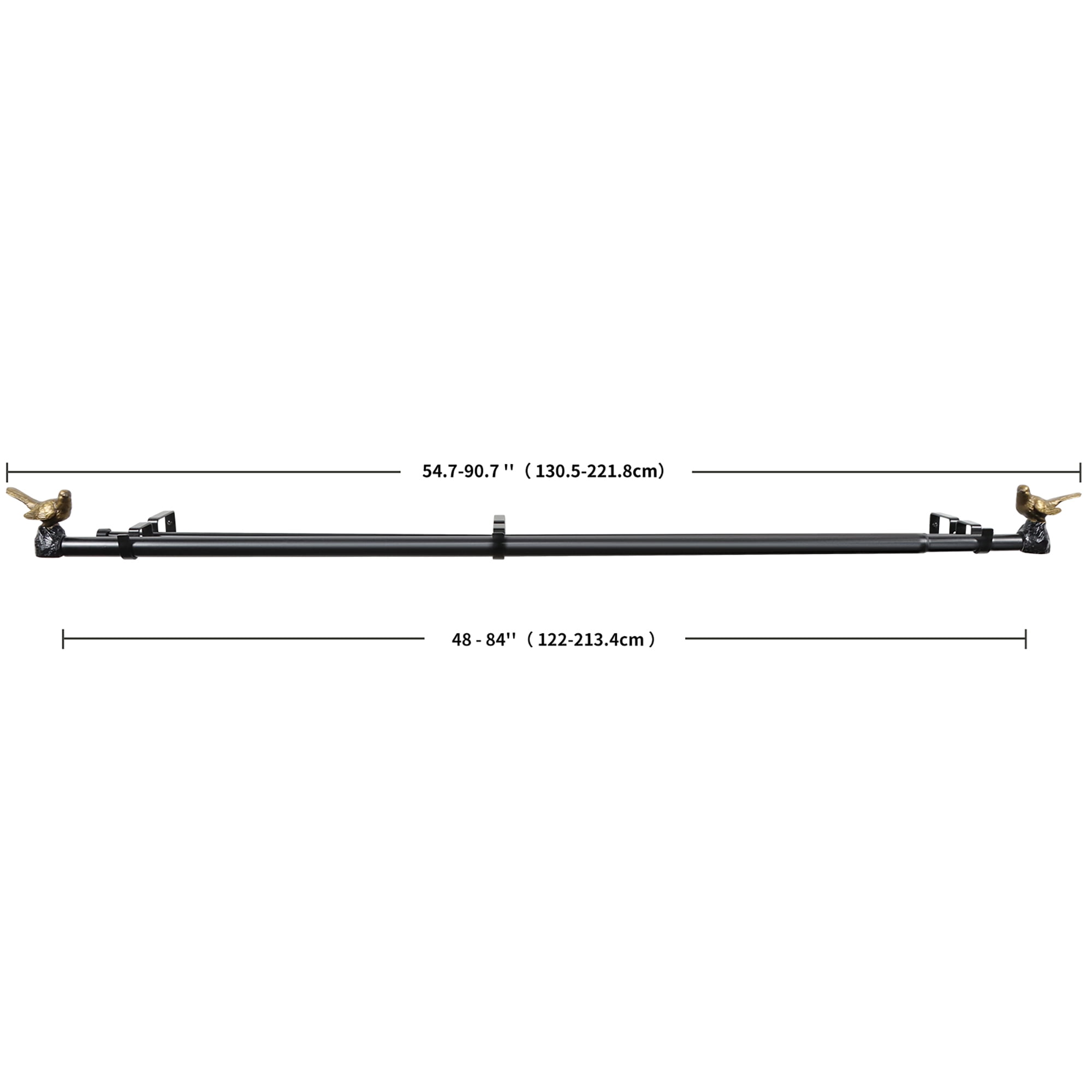MERIVILLE 1-Inch Diameter Telescoping Double Window Curtain Rod, Renaissance Gold Bird Finials, 48"-84", Black Rod