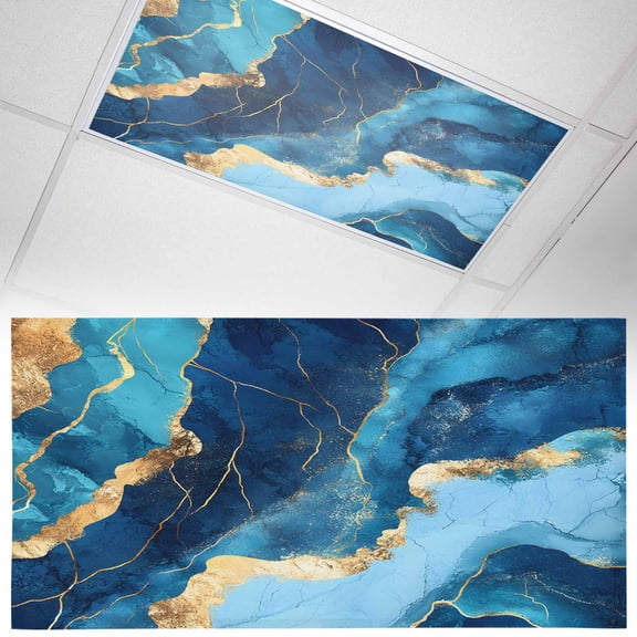 Ceiling Light Cover for Classroom, Blue Gold Marble Textured Magnetic Fluorescent Light Covers Filter for School,Office, 2X4  FT, Pack of 1, Abstract Modern Art