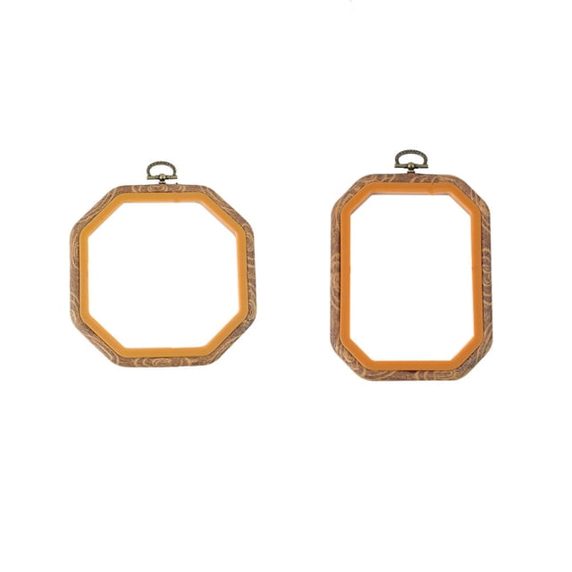 2pcs Imitation Wood Embroidery Octagon Frame DIY Craft Cross Stitch Chinese Traditional Sewing Manual Tool (14x14CM Octagon + 11x15CM Rectangle)