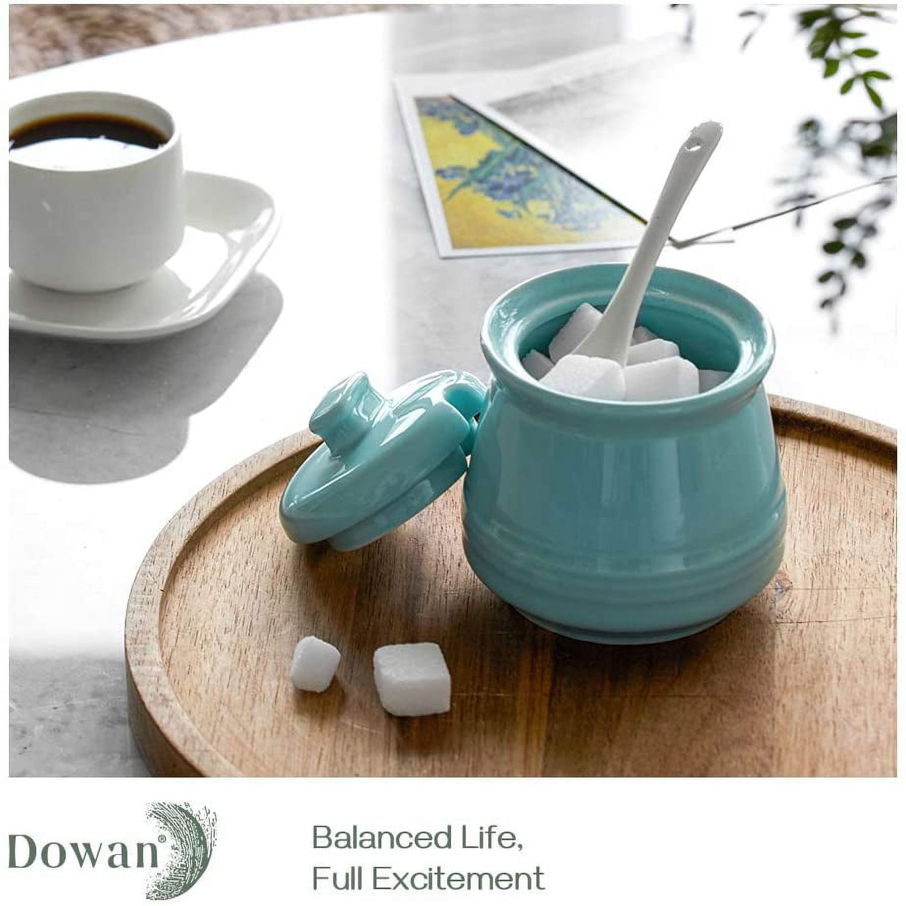 DOWAN Sugar Bowl with Lid and Spoon, 12 oz Ceramic Sugar Container, Sugar  Jar for Kitchen, Coffee bar, Countertop, Ghee Container, Modern Farmhouse