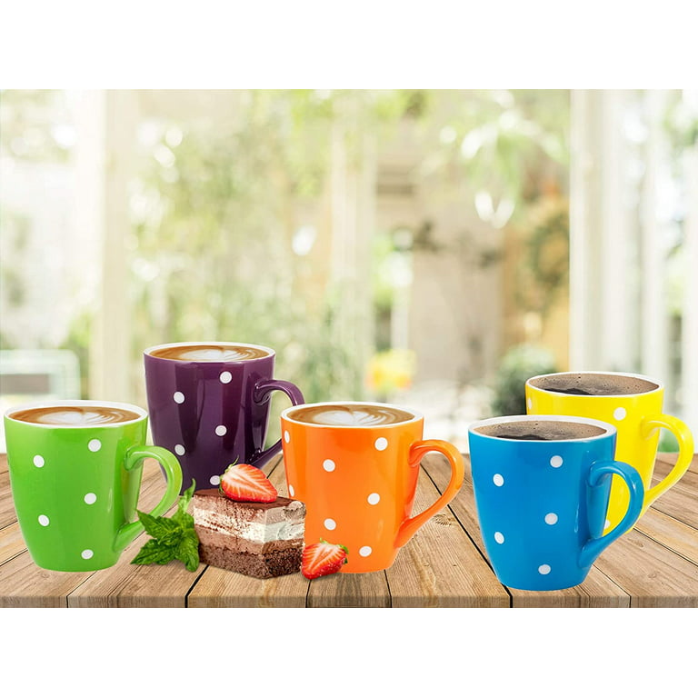 Bruntmor 6 Count Multi Color Dot Coffee Mug Set, 16 Oz Ceramic