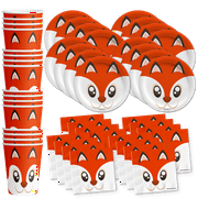 Fox Birthday Party Supplies Set Plates Napkins Cups Tableware Kit for 16