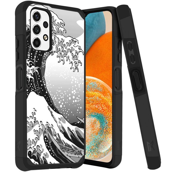 ANJ  Rugged Dual Layered Shockproof Slim Hybrid Case   Tempered Glass Cover Compatible with Samsung Galaxy A23 5G - Ocean Wave