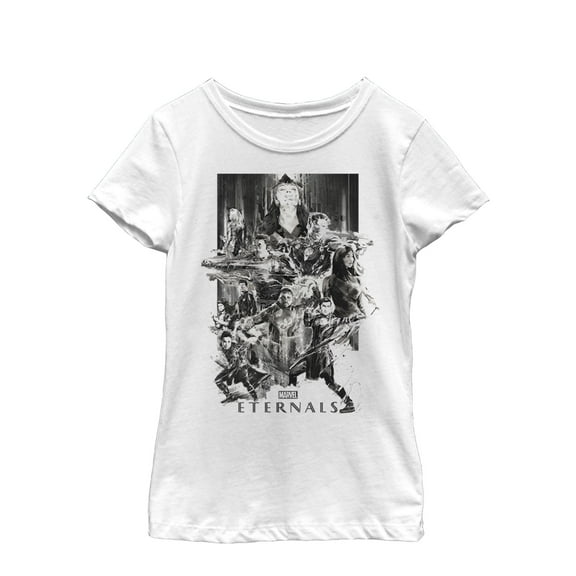 Girl's Marvel Eternals Greyscale Poster  Graphic Tee White X Small
