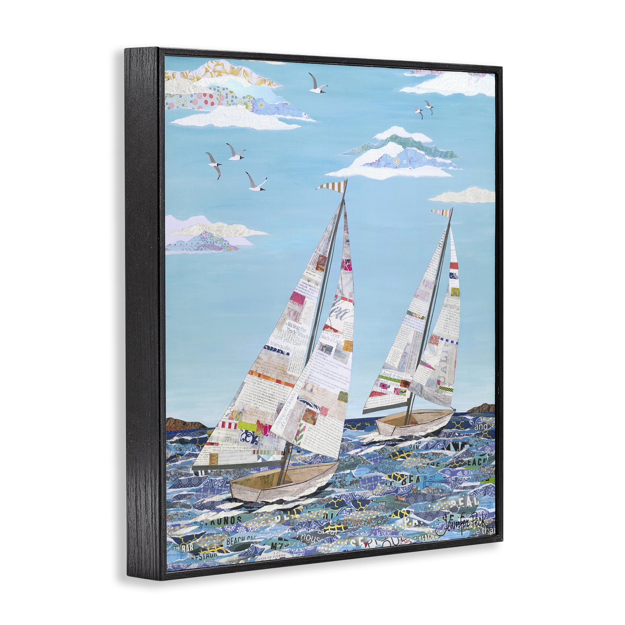 Stupell Industries Collaged Sailboat Pair Transportation Painting Black Framed Art Print Wall Art, 24 x 30