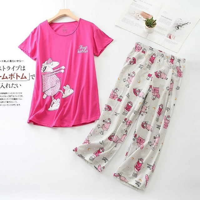 Pyjamas d'Été pour Femmes Manches Courtes plus Graisse Fine Ensemble de Vêtements de Maison pour Femmes Adorable et Frais