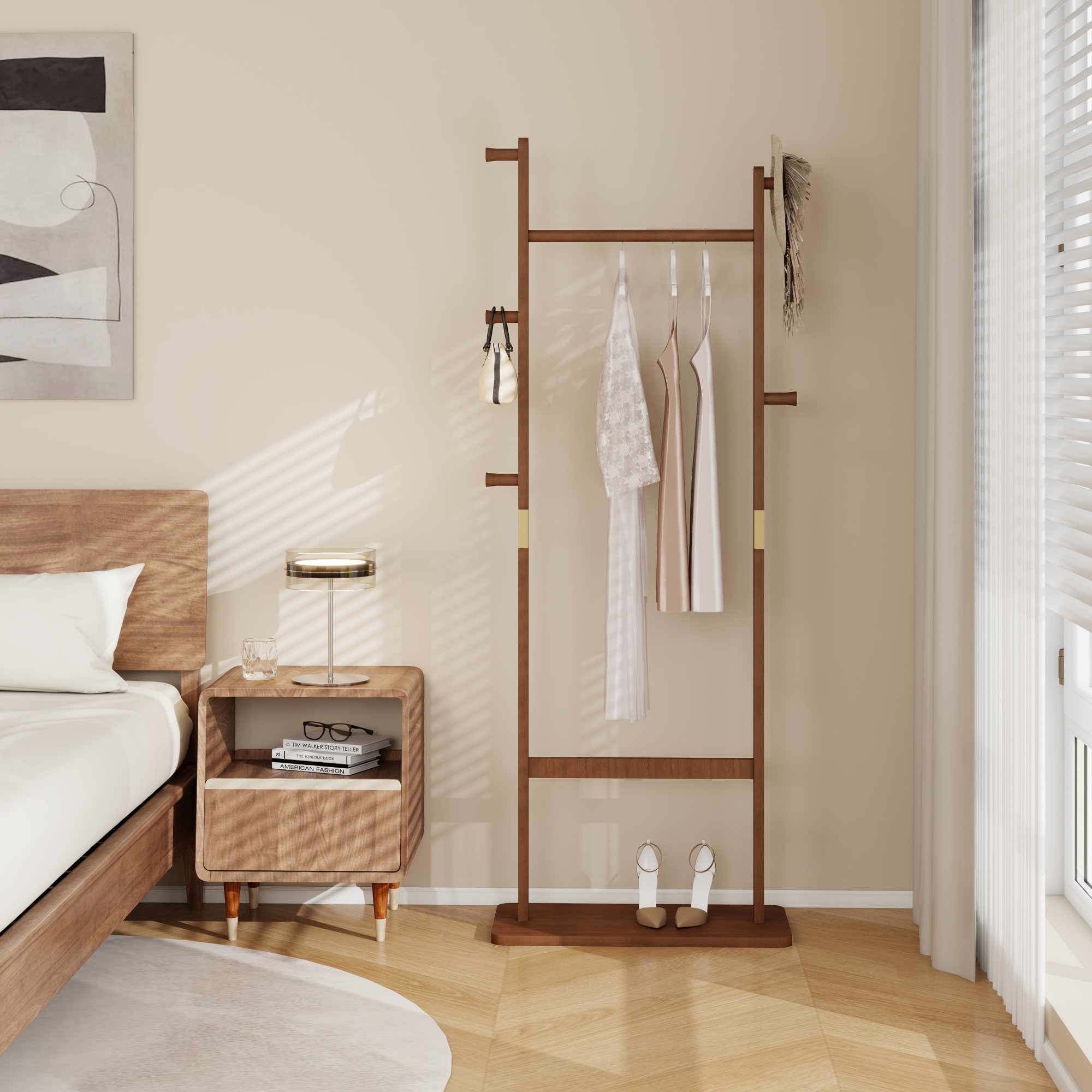 Leumius Coat Racks, 23.6* 11*71 in Solid Wood Hanger, Solid Environmental Protection Easy to Assemble for Bedroom Entrance Living Room (Walnut)