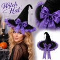 thumbnail image 5 of Womens Witch Hat with Organza Trim and Ribbon Tails, Wide Brim Pointed Cone Costume Hat, Wizard Headwear for Halloween Party Dress Up Cosplay Purple, 5 of 5
